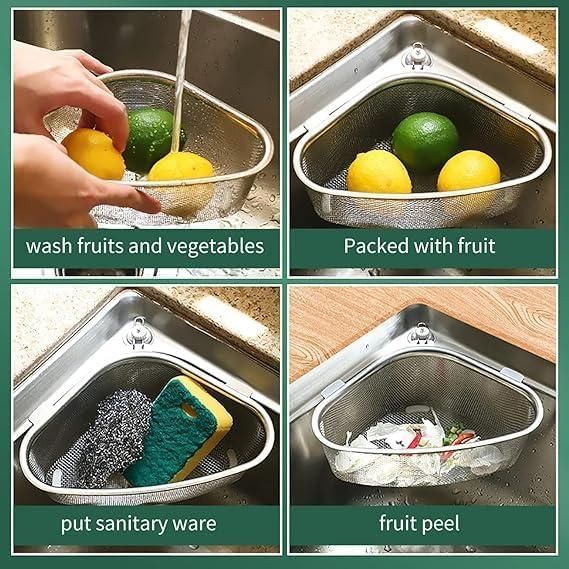 Kitchen Sink Drain Basket – Triangle Shape Stainless Steel for Easy Draining