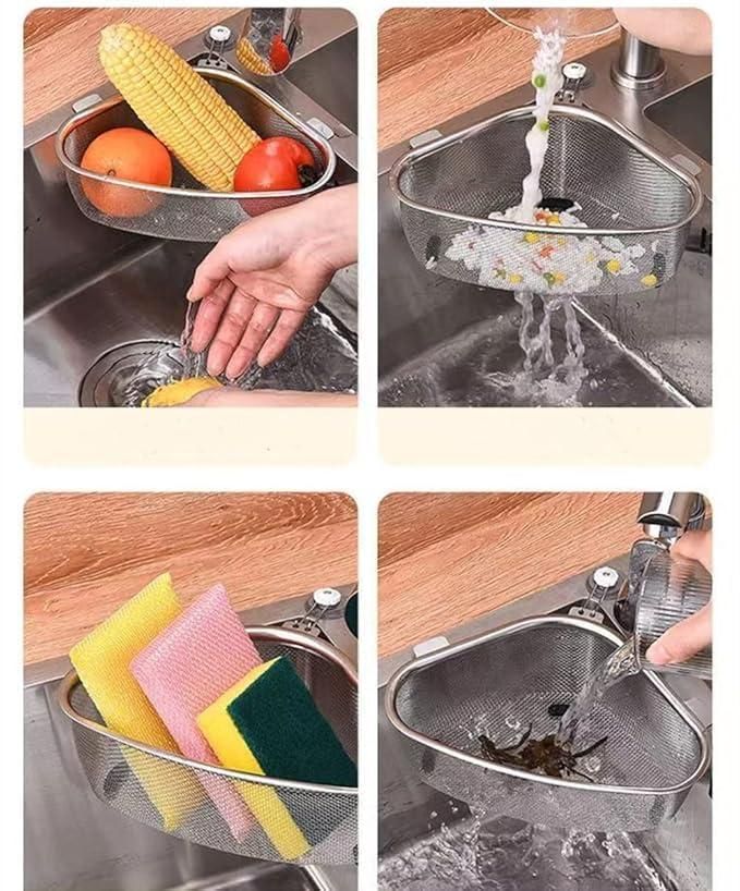 Kitchen Sink Drain Basket – Triangle Shape Stainless Steel for Easy Draining