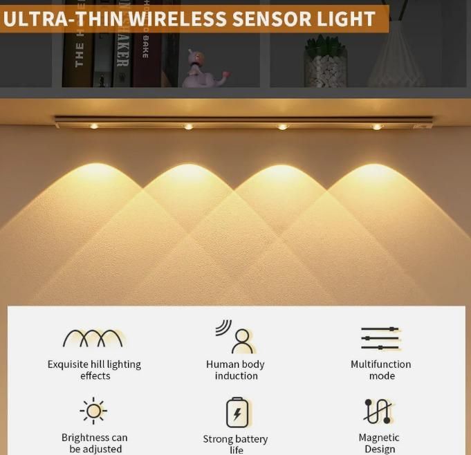 LED PIR Motion Sensor Cabinet Light – USB Rechargeable, Wireless & Stick-On