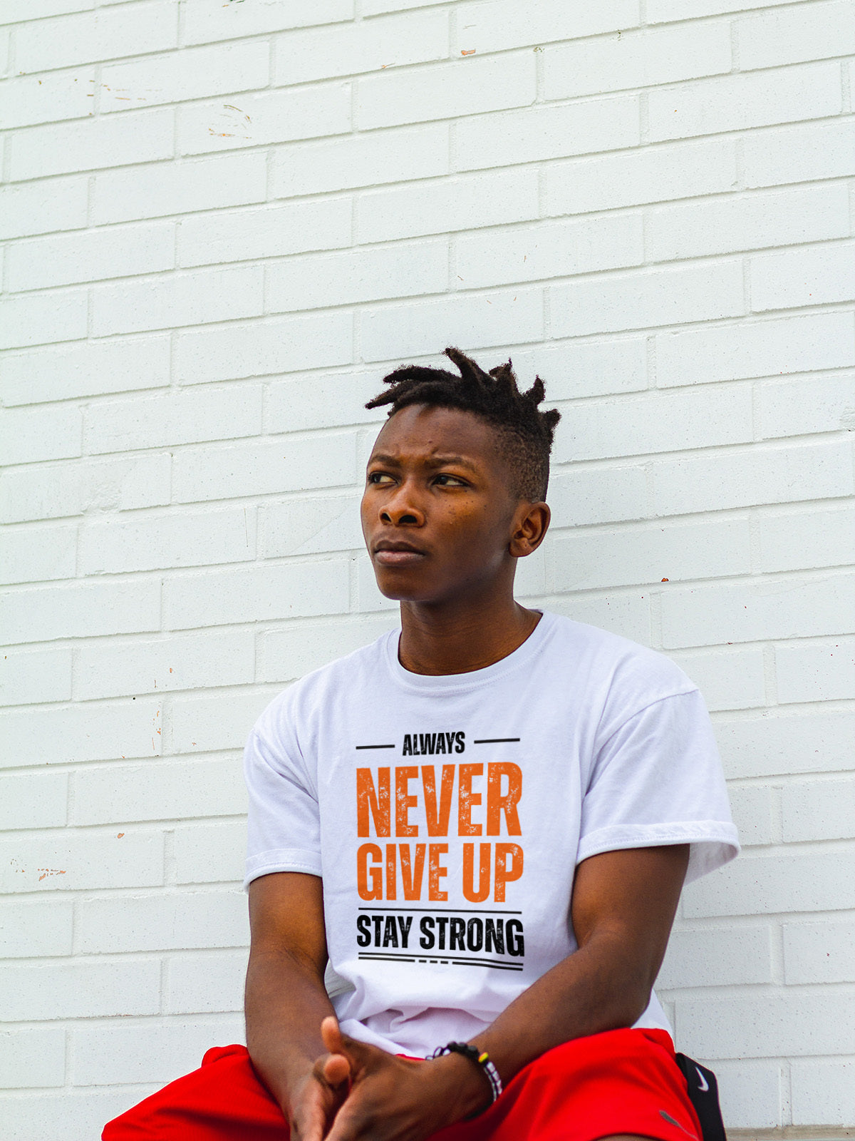 Never Give Up T-Shirt | Round Neck T-Shirt | White Motivational Tee | White