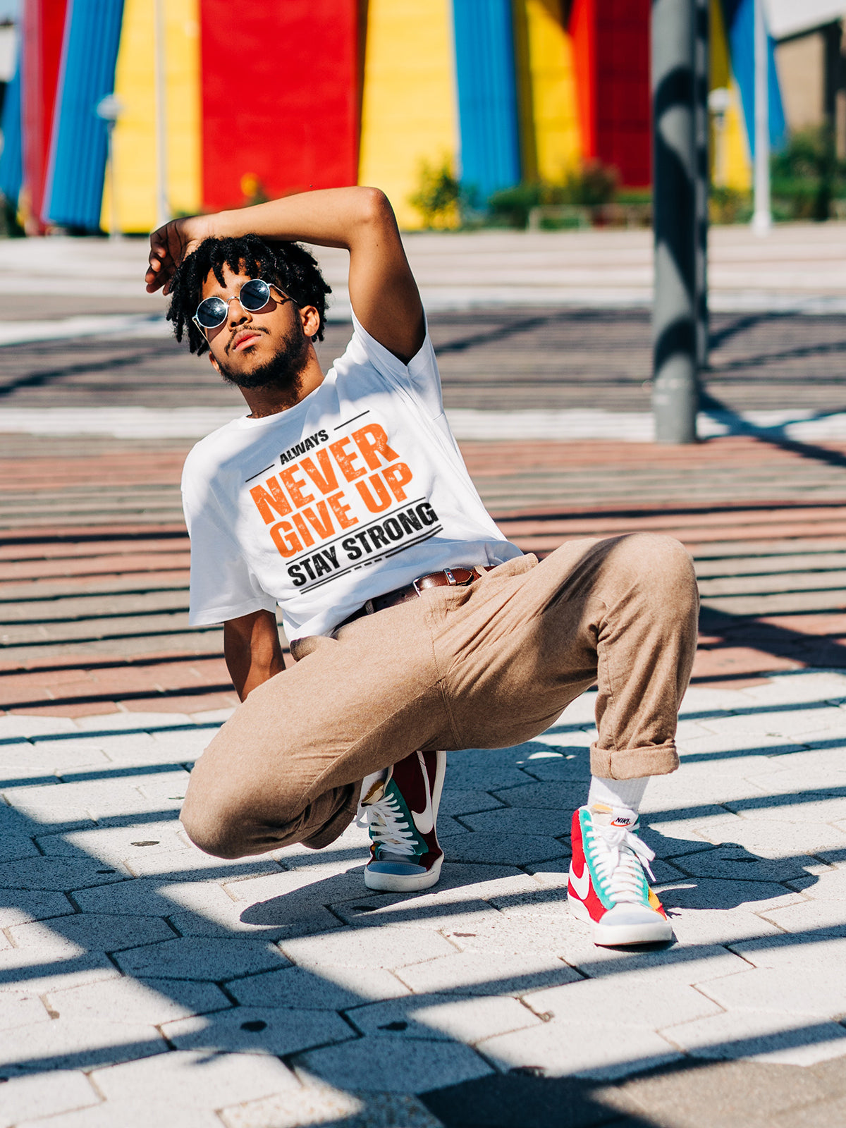 Never Give Up T-Shirt | Round Neck T-Shirt | White Motivational Tee | White